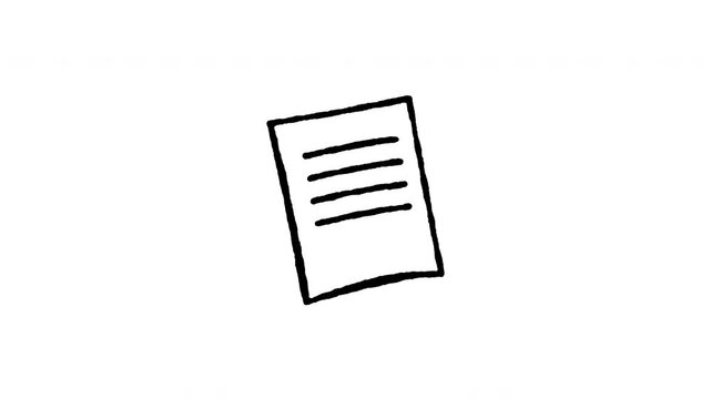 4K hand drawn simple note document pop-up icon featuring boiling line animation. Frame by frame line art on black and green screen backgrounds for memo paper, text page, office file.