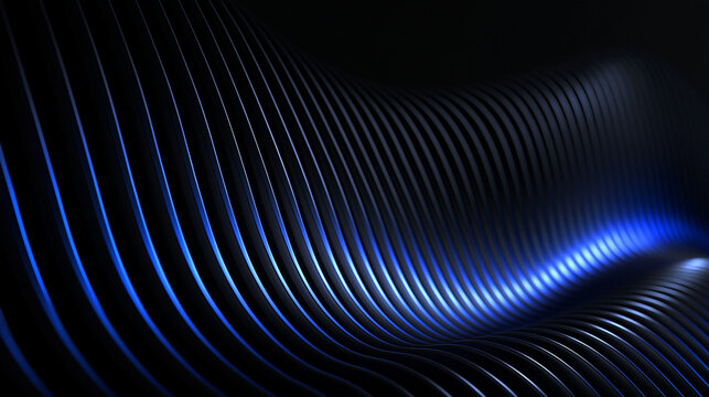 Abstract Futuristic Wavy Metallic Lines with Blue Light Background
