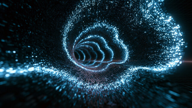 Digital Cloud Computing Tunnel with Glowing Data Particles