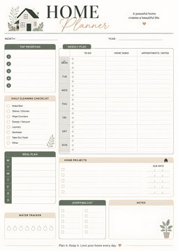 Weekly home planner template with checklist isolated on a transparent background