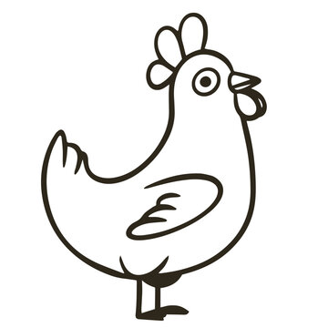 Cute chicken character cartoon line art vector illustration isolated on background. Farm animal for children book or game.