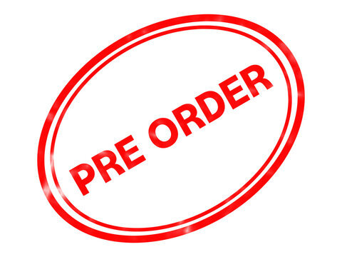 Red Pre Order rubber stamp icon, oval retail marketing seal, glossy pre-order badge for e-commerce and product launches