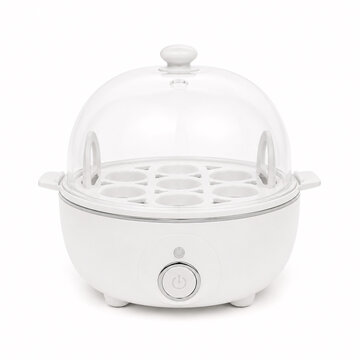 white egg cooker appliance with glass lid