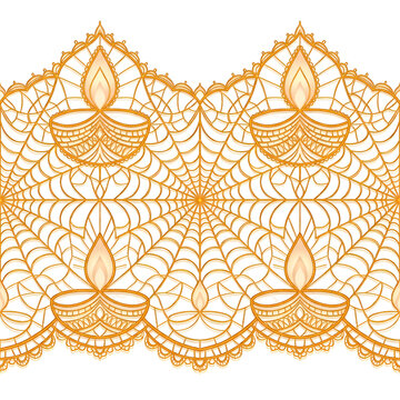 Elegant Golden Diya Lace Border for Diwali Celebration