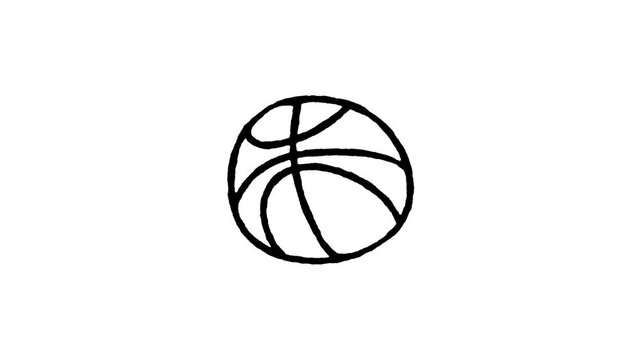 4K hand drawn basketball pop-up icon featuring boiling line animation. Frame by frame line art on black and green screen backgrounds for ball game, court sports, team play, slam dunk.