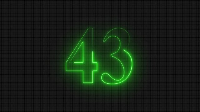 Neon green glowing digital number forty-three on grid background