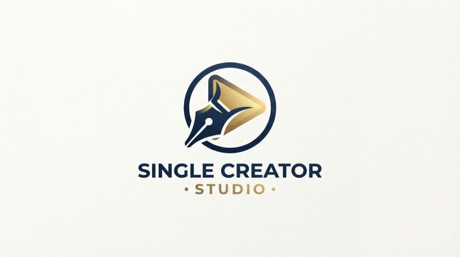 Creative studio logo design with fountain pen and play button icon