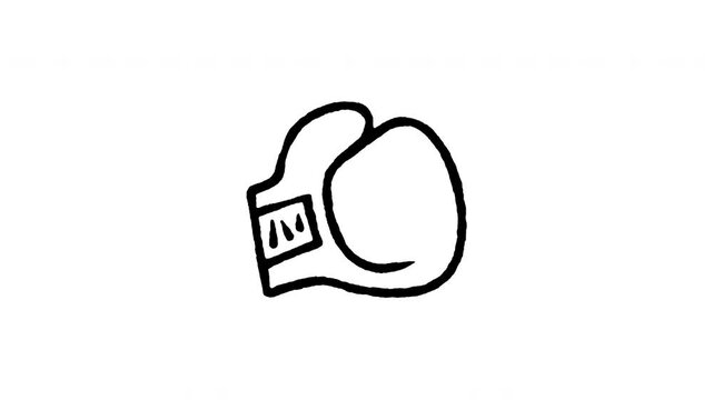 4K hand drawn boxing glove pop-up icon featuring boiling line animation. Frame by frame line art on black and green screen backgrounds for martial arts, punch fight, fitness workout.