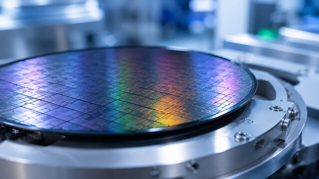Silicon wafer in industrial semiconductor manufacturing equipment