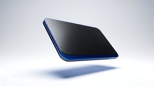 Blank Black Brushed Metal Card Floating with Blue Metallic Edge Mockup