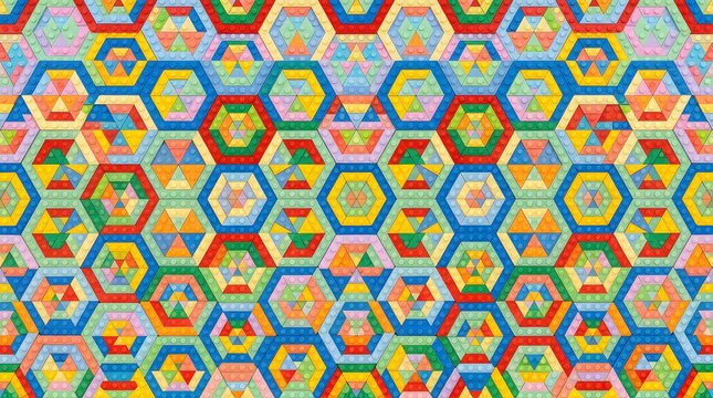 Colorful geometric seamless pattern with hexagonal kaleidoscope mosaic abstract background illustration