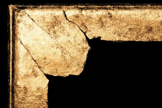 Worn gold leaf on antique picture frame corner, heritage and preservation concept

