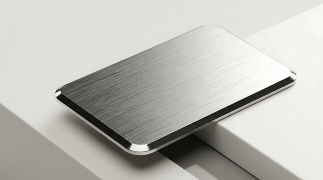 Blank Brushed Silver Metallic Card Mockup on Minimalist Geometric Podium