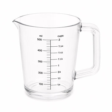 Transparent liquid measuring cup with measurement markings