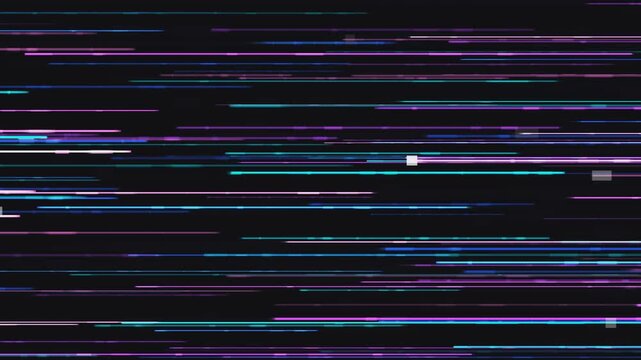 Neon horizontal light streaks moving across dark background in this fast paced digital motion graphic video