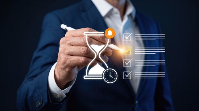 Task management and productivity planning interface improving deadline tracking, workflow organization and business efficiency through smart digital checklist and time management
