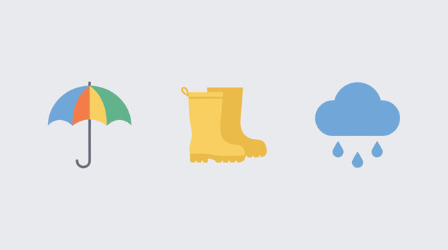 Rainy weather forecasting icon set with umbrella rubber boots and raincloud cloud