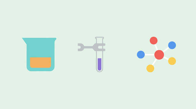 Chemistry Laboratory Equipment Icons Beaker Test Tube Molecule Flat Vector