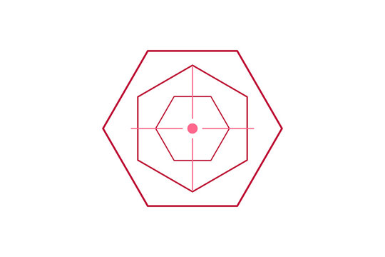 Hypercube tesseract projection crosshair with 4D wireframe. Isolated transparent PNG crosshair overlay for Photoshop and video.