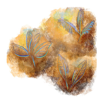 Plant fossils and plant imprinting color artistic illustration