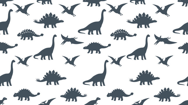 Seamless pattern with various dinosaur silhouettes on light background for kids apparel