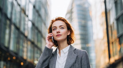 Fototapeta premium Woman talking on phone in city