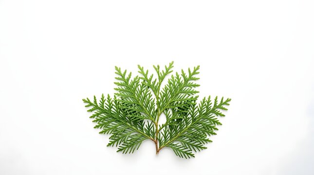 Green evergreen sprig on white background