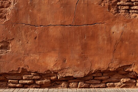 Red mud brick wall texture weathered vintage background surface design