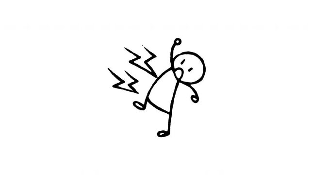 4K hand drawn electric shock lightning pop-up icon featuring boiling line animation. Frame by frame line art on black and green screen backgrounds for high voltage hazard, electrocution risk, bolt sig
