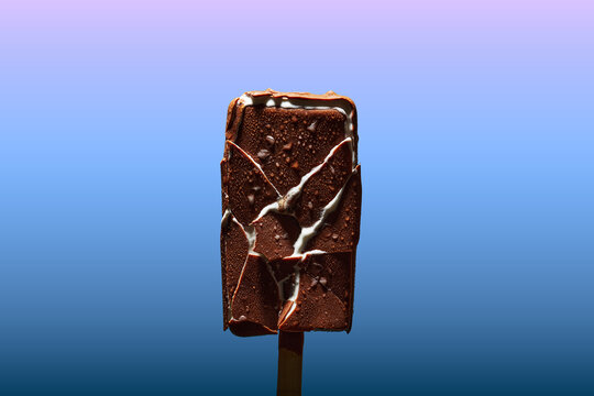 Cracked Chocolate Ice Cream Bar on Stick