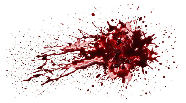 A realistic dark red blood splatter effect isolated on transparent background
