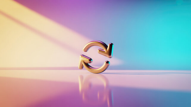 A metallic gold reload icon symbol centered on a vibrant gradient background.