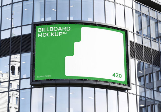 Banner Attached to Glass Building Mockup