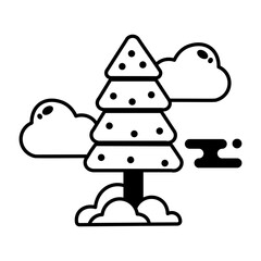 Naklejka premium Glyph evergreen tree surrounded by low gray fog and mist.