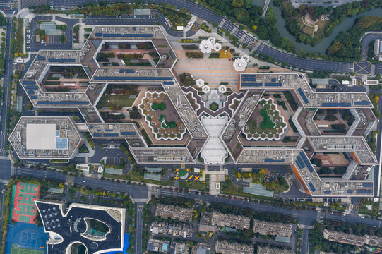 Alibaba Eco-Tech Campus Hangzhou Aerial View with Solar Panels