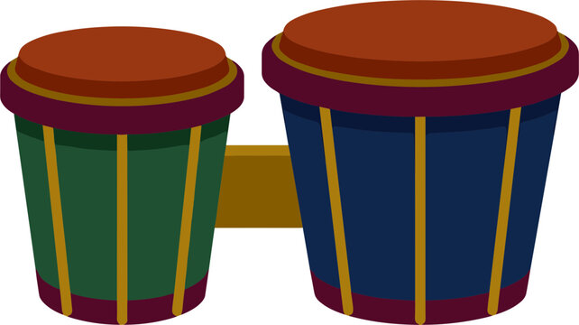 A colorful pair of bongo drums isolated on a white background for musical and percussion concepts