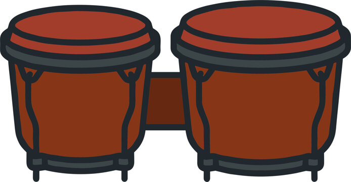 A simple flat vector illustration of a pair of brown bongo drums for musical performance and percussion