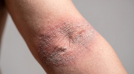 Naklejka premium Chronic eczema or psoriasis with severe dry scaly cracked skin on arm