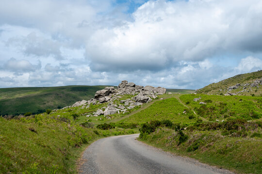 road and rocks in dartmoor national park