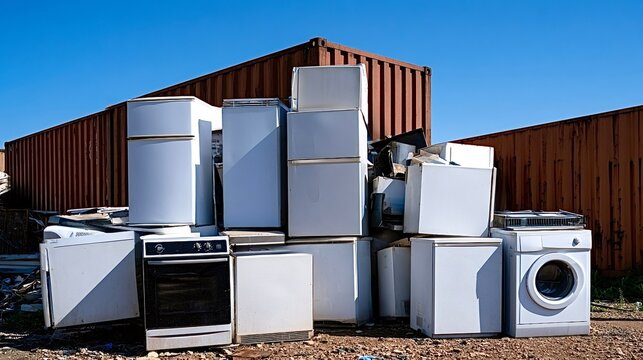 Discarded household appliances creating large e waste pile for recycling