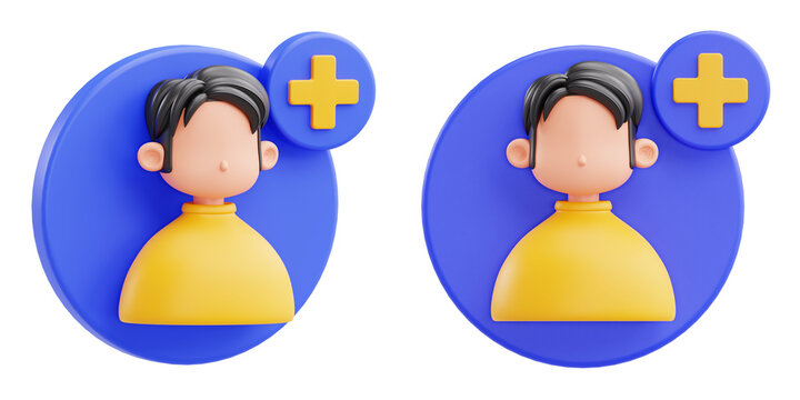 3D Add User Profile Icon with Plus Symbol