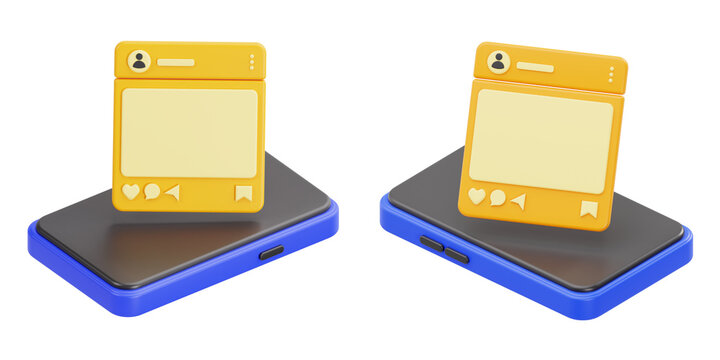 3D Social Media Post on Smartphone Icon