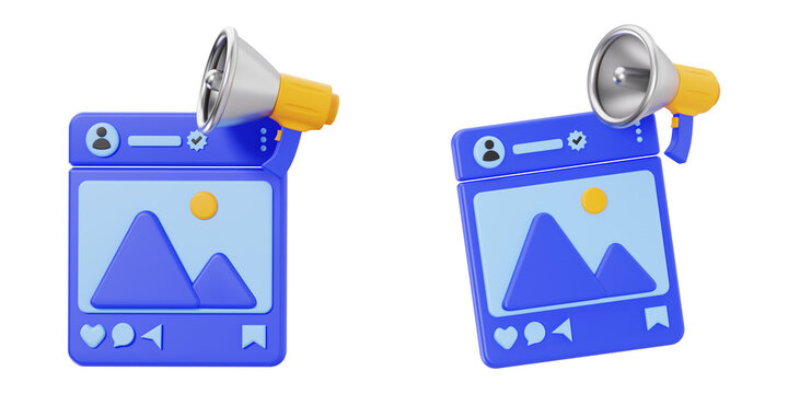 3D Social Media Promotion with Megaphone Icon