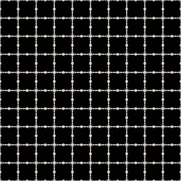 High contrast mid century ikat seamless pattern with geometric grid lattice and ornate floral cross motifs in linen cream on a rich jet black background