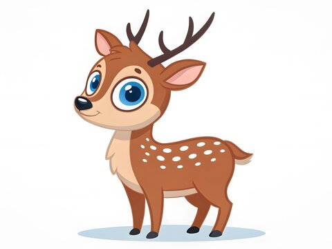 Cartoon deer with big eyes and antlers standing
