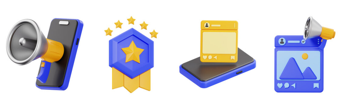 3D Mobile Marketing and Social Media Icons Collection
