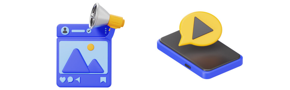 3D Social Media Promotion and Video Communication Icons
