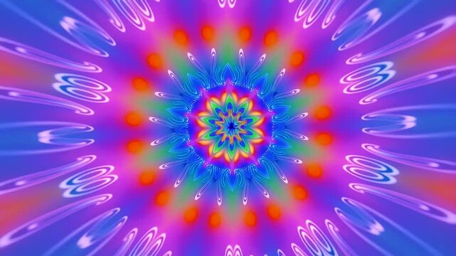 Op Art Kaleidoscopic Geometric Projection Featuring Vibrant Multicolored Symmetrical Patterns And Abstract Fractal Design Visuals