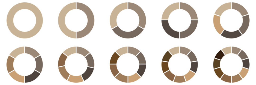 Circle pie chart diagram. Pie chart color icons. Colorful diagram collection with 2, 3, 4, 5, 6, 7, 8, 9, 10, 11, 12, 13 segment infographic pie chart icons.