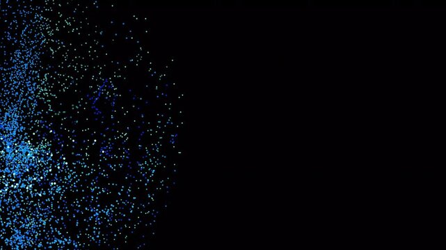 Abstract blue particle sphere explosion background. Glowing dynamic glowing dots digital burst pattern. Futuristic cyber technology space particle backdrop.